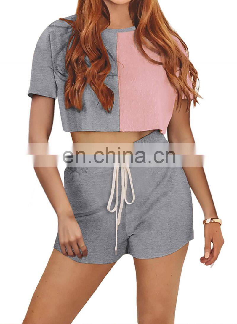 Manufacturer customized LOGO women's spring and summer new casual sports round neck t-shirt 2-piece jogging suit