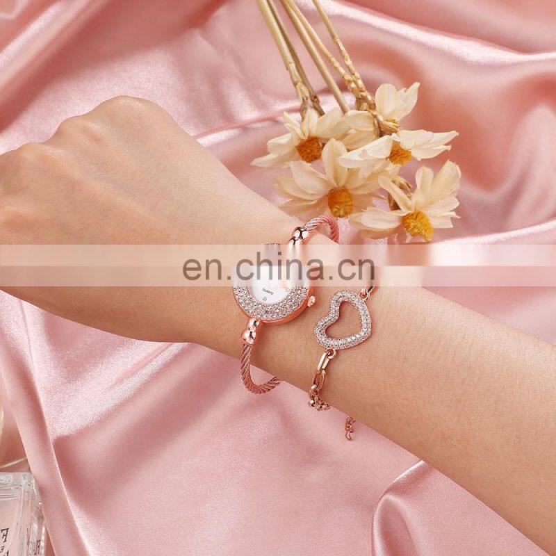 ZONMFEI ZM033-B 2Pcs Sets Ladies Quartz Wristwatch Bracelet Gift Box Women's Watch Set