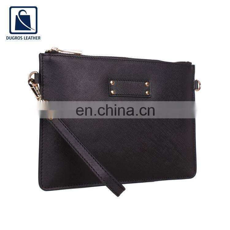 Matching Stitching Gold Fitting Fashion Style Genuine Leather Makeup Pouch Cosmetic Bag