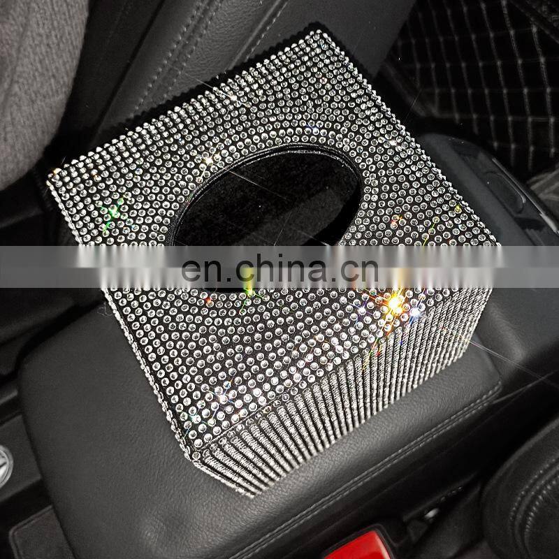 Creative Car Tissue Box Diamond Crystal Auto Tissue Holder Luxury Car Accessories Multifunction Bling Tissue Cover