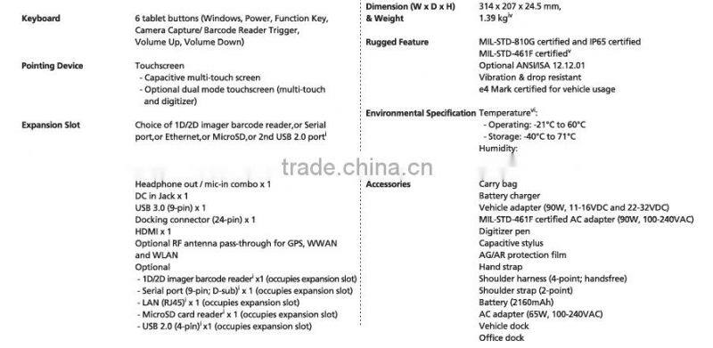 Made in Taiwan Getac F110 Rugged tablet pc with win 7 and win 8 Operating system