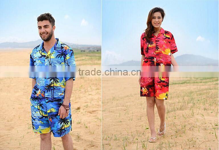 couples beach Hawaiian leisure men's and women's 100% cotton short sleeve shirt printing loose big yards