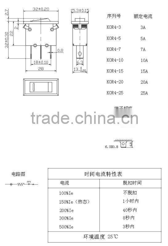 AC power protected car circuit breaker 3a 5a 7a