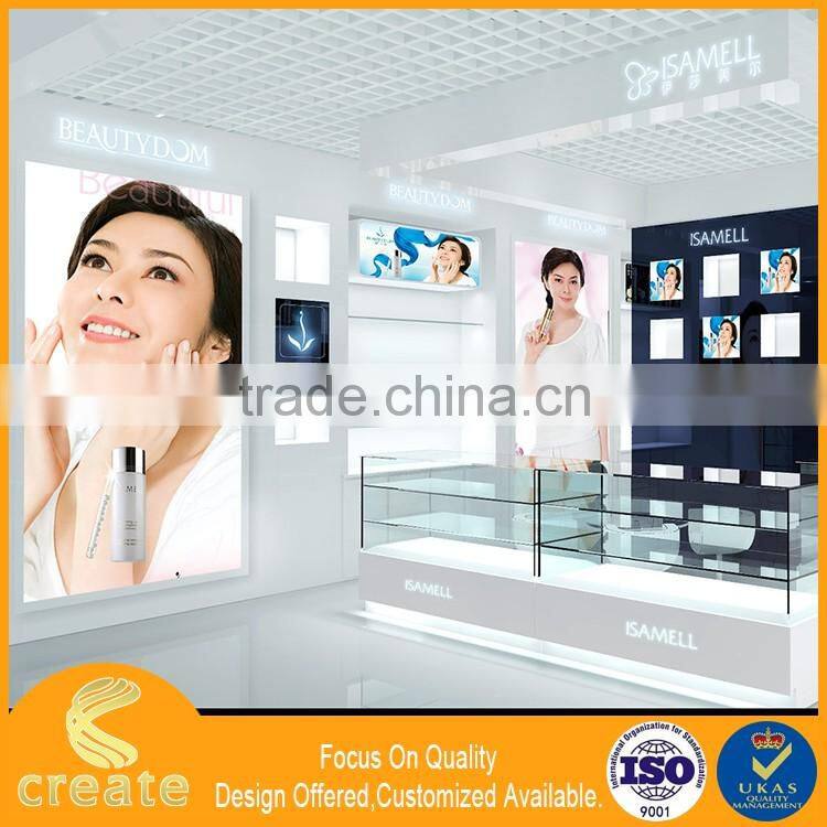 Modern tempered glass makeup display counter for cosmetic store