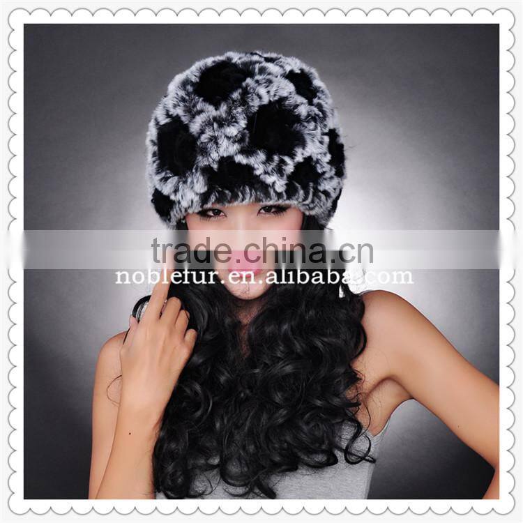 2015 New russian style knitted floral rabbit fur hat