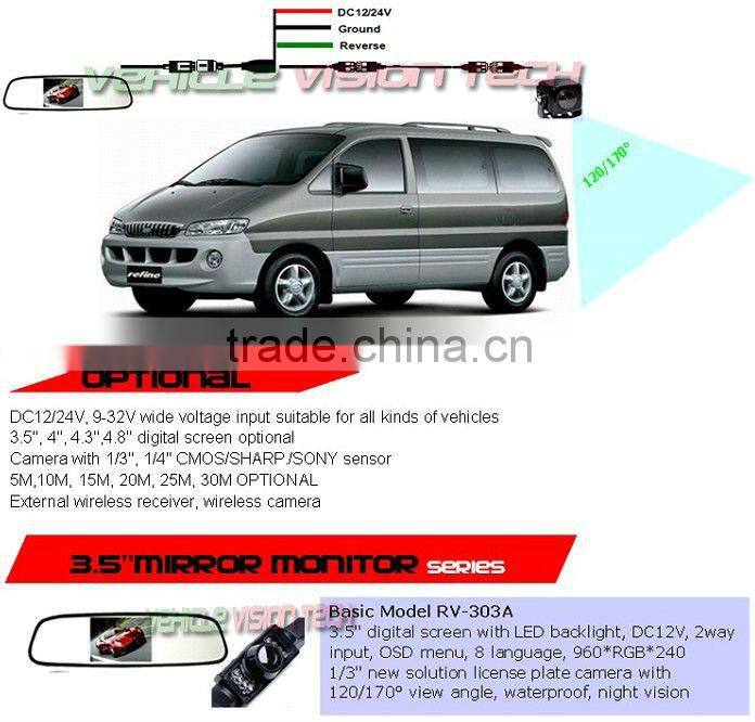 RV-303A 3.5" car rearview mirror monitor Car camera system with digital screen monitor&night vision camera
