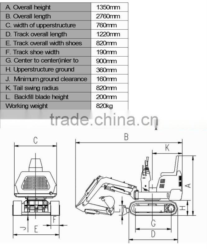 0.8ton mini hydraulic crawler excavator with Japan Yanmar engine,hammer,bucket,ROPS,rubber tracks,CE