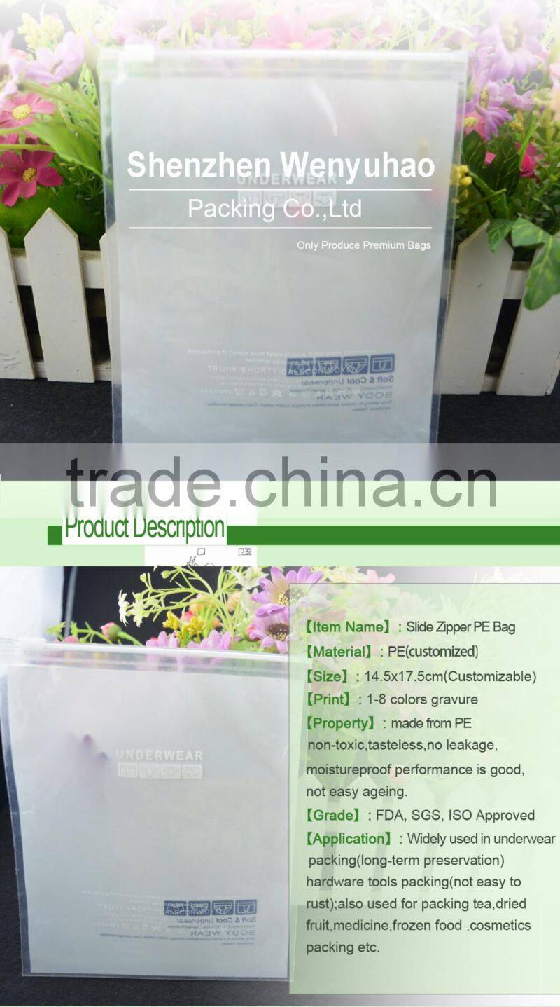 one side clear PE printed underwear slide zipper packing bag factory wholesale