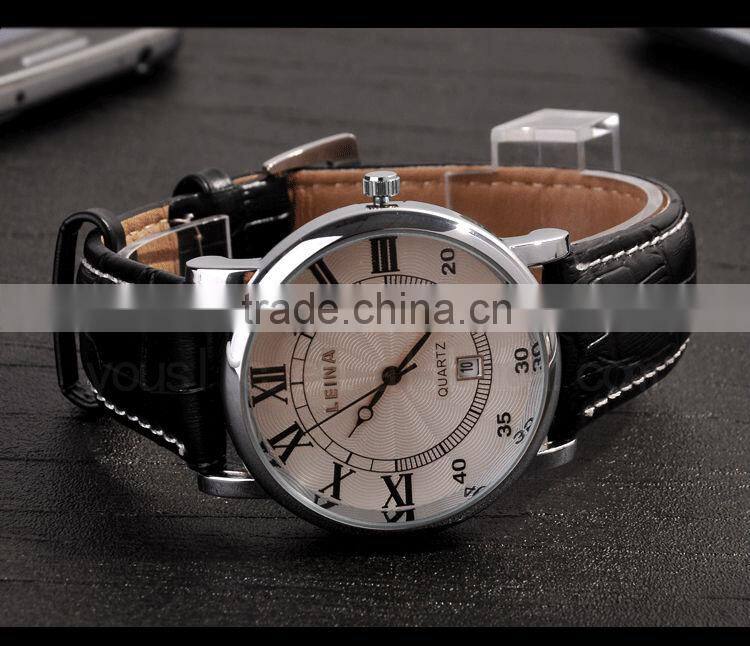 Newest Leather Strap Men Wrist Watch Gift KING SILIVER