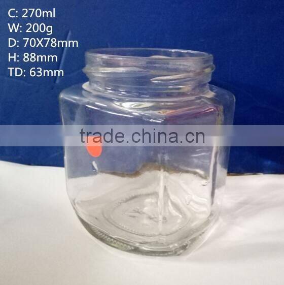 280ml 10oz hexagon glass jar for jam with twist off lid