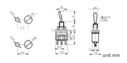 MTS-123 miniature toggle switch (ON)-OFF-(ON) SPDT 3P toggle switch, small switch (FBELE)