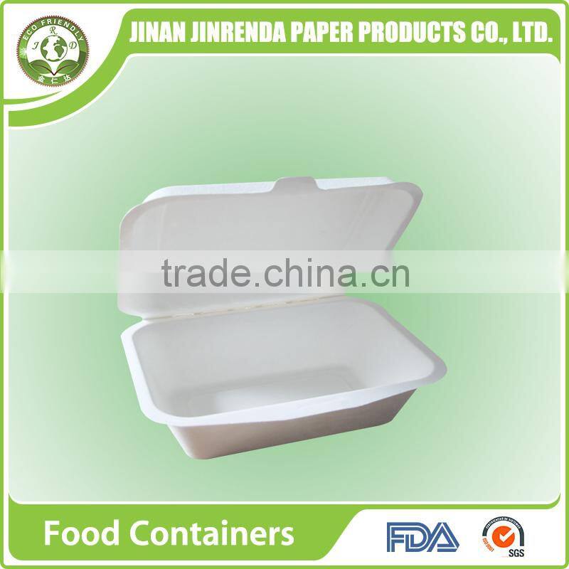 Disposable bio-degradable 450ML box with sugarcane pulp.