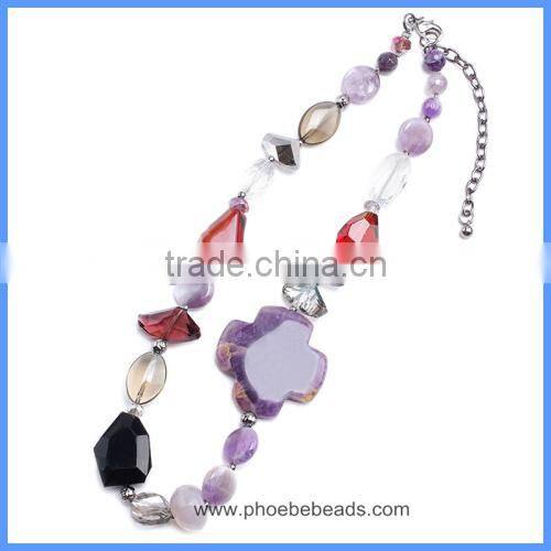 Wholesale Multi-color Glass Acrylic And Agate Cross Beads Gemstone Jewelry Fancy Necklace For Women GN-M001