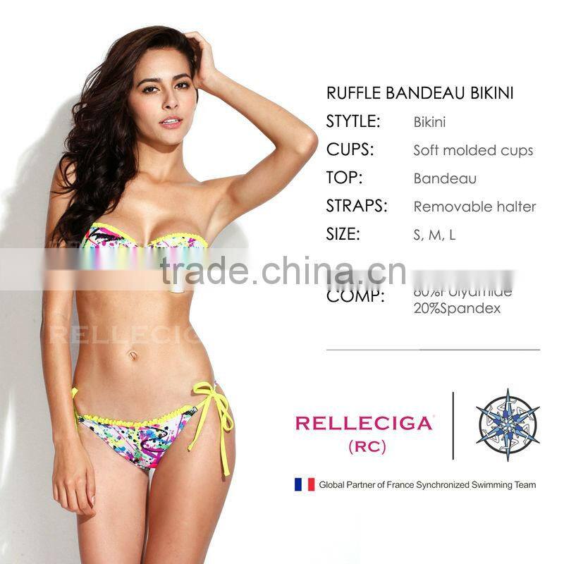 RELLECIGA 2016 Sexy Doodle Print Playful Ruffle Bandeau Bikini Swimwear