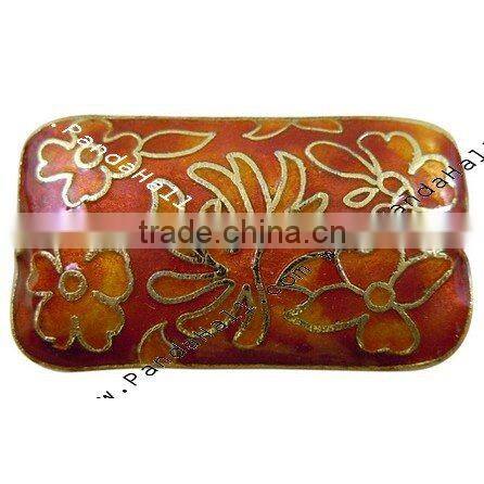 Handmade Cloisonne Beads, Rectangle, Tomato, about 46.5mm long, 26mm wide, 9mm thick, hole: 2mm(CLB-46.5X26-1)