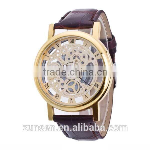 2016 High Quality Hollow Man Gift Clock Luxury Male Bbusiness Leather Wrist Military Sport Watch