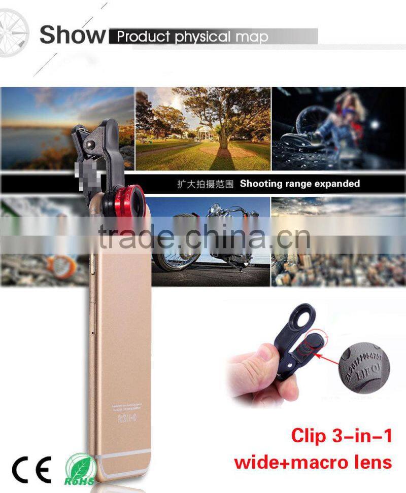 3 in1 Smartphone Lens Kit Cellphone Lens Macro Wide Angel Fisheye Lens for samsung galaxy s6 iphone 6