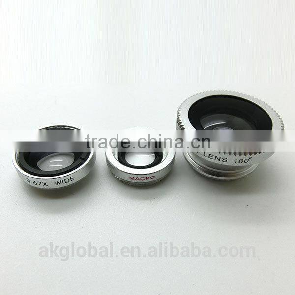 wholesale china factory 3 in 1 Wide angle+Fish eye+Macro clip-on lens for mobile phone camera lens
