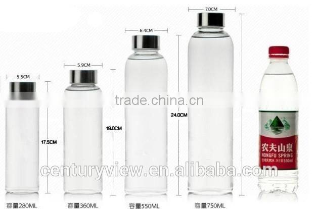 Hot selling borosicieate sport clear glass water bottle with screw cap
