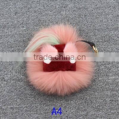 China Wholesale OEM Custom Leather Raccoon Fur Monster Fur Keychain