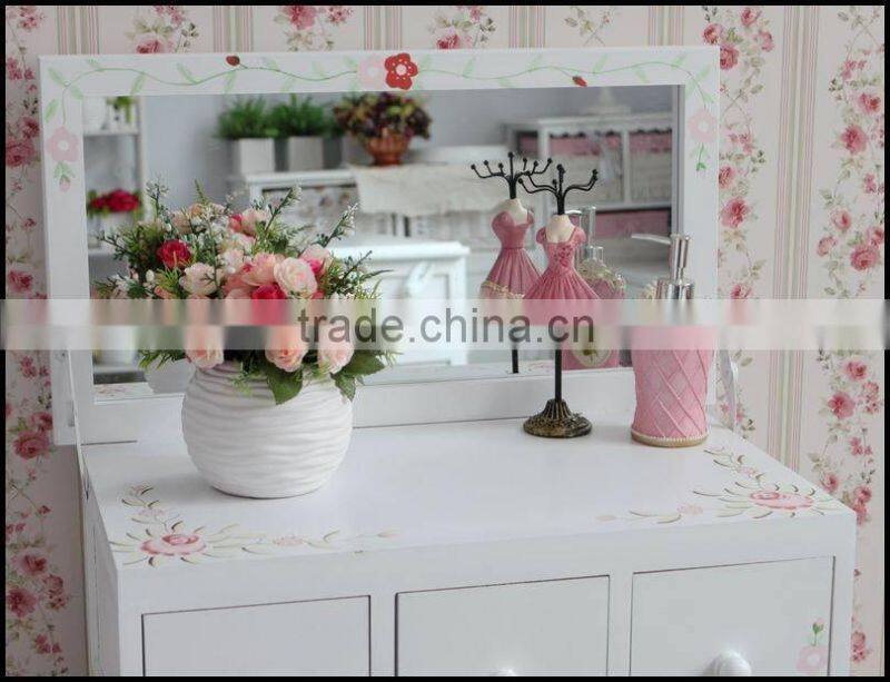 Solid wood bedroom small Country style inspired dressing table with mirror,makeup dresser including soft cusion chair
