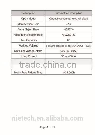 Chargeable Battery supply smart door lock for smart home system