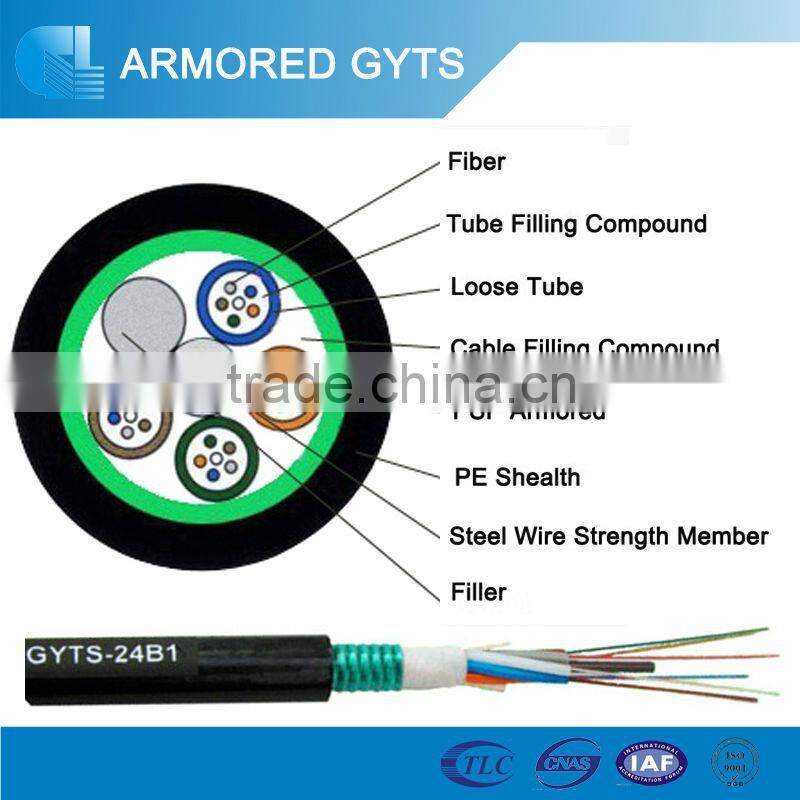 Outdoor armored fiber optic cable direct buried GYTS