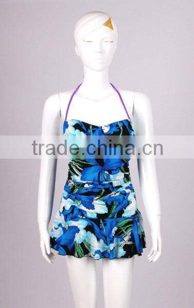 Blue floral sex bathing suit one piece swimsuit / elegant beach wear / full body swimwear women