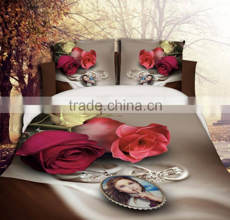 Queen's 800 Thread Count 4 Piece Duvet Cover Set, Queen, 3D Red Rose Black Print