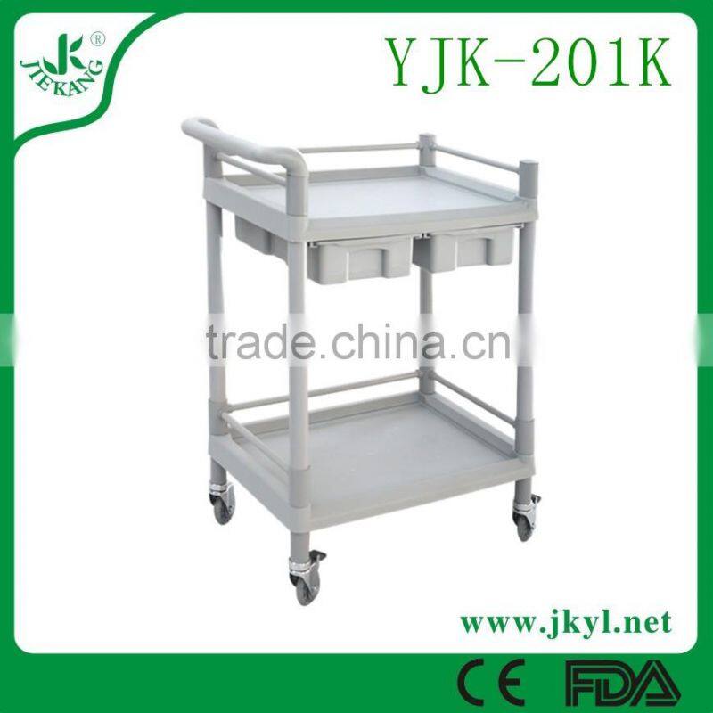 YJK-201K 2016 latest products of 2 layers medical plastic trolley with quick delivery.