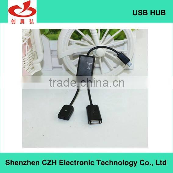 Hot sell high speed 2 PORT 2.0 Micro USB OTG Charge Hub for Mobile Phone and Tablet