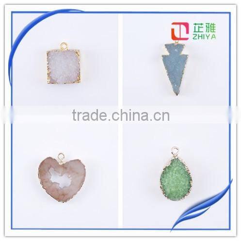 2016 fashion Agate Geode Slice Pendant Big Round 12mm Silver Agate Druzy Tianium Druzy Cabochon