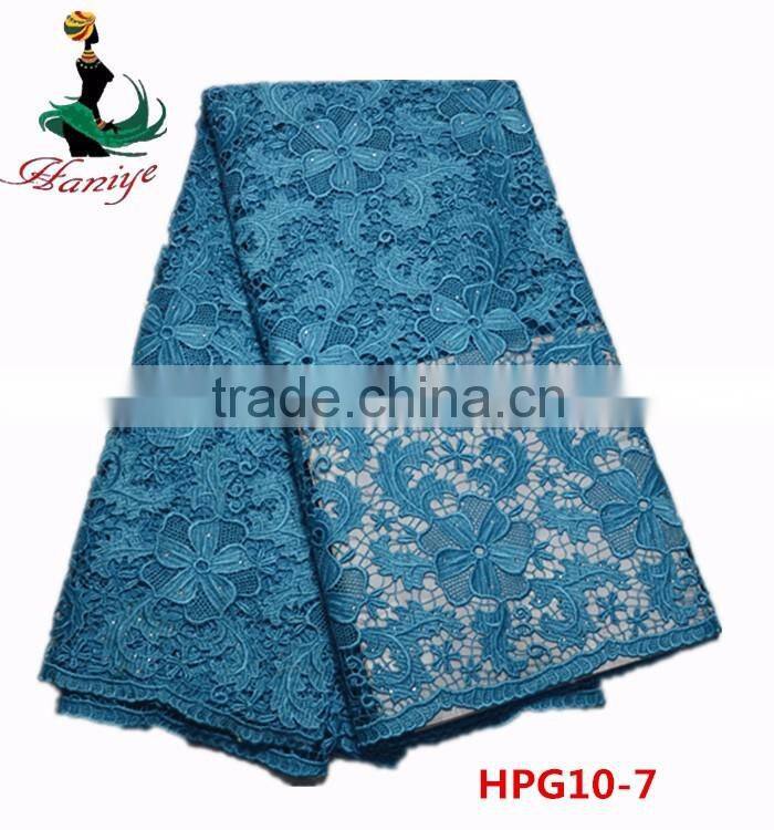 Haniye 2016/HPG10 Wholesale African High Quality Guipure Water Soluble Lace Fabric,Beaterful Flower stones Lace Fabric