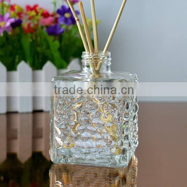 Home decor embossed patterned Square glass diffuser bottle Cattelan Factory direct Supply