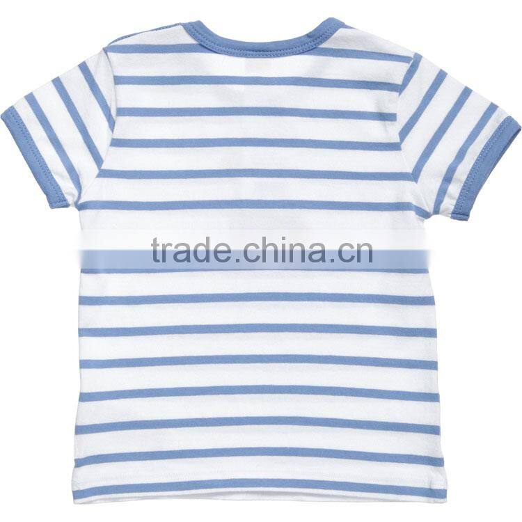 whoesale 100% cotton baby set striped print t shirt and blue short sets manufacture in china