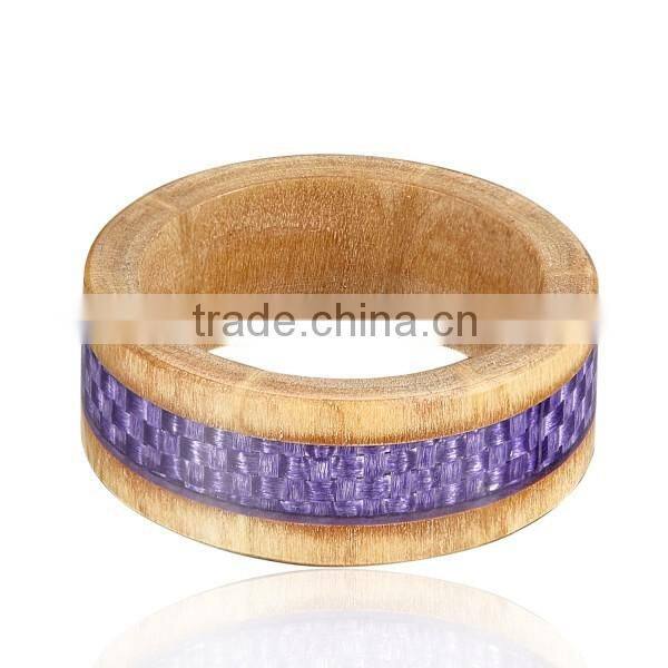 8MM New Natural Wood Ring, Natural Wood Ring with Purple Carbon Fiber Inlay