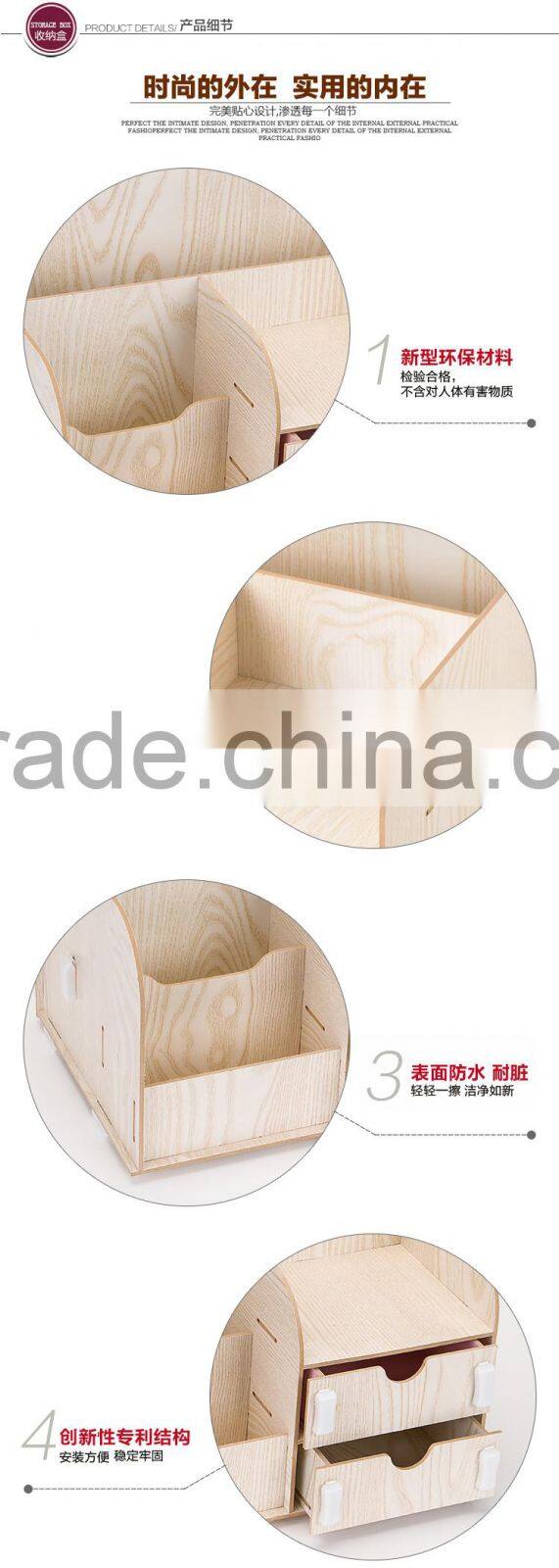 DIY Wooden DeskTop cosmetic storage case with 2 drawers/Office Desk Organizer Stuff Holder-Blue