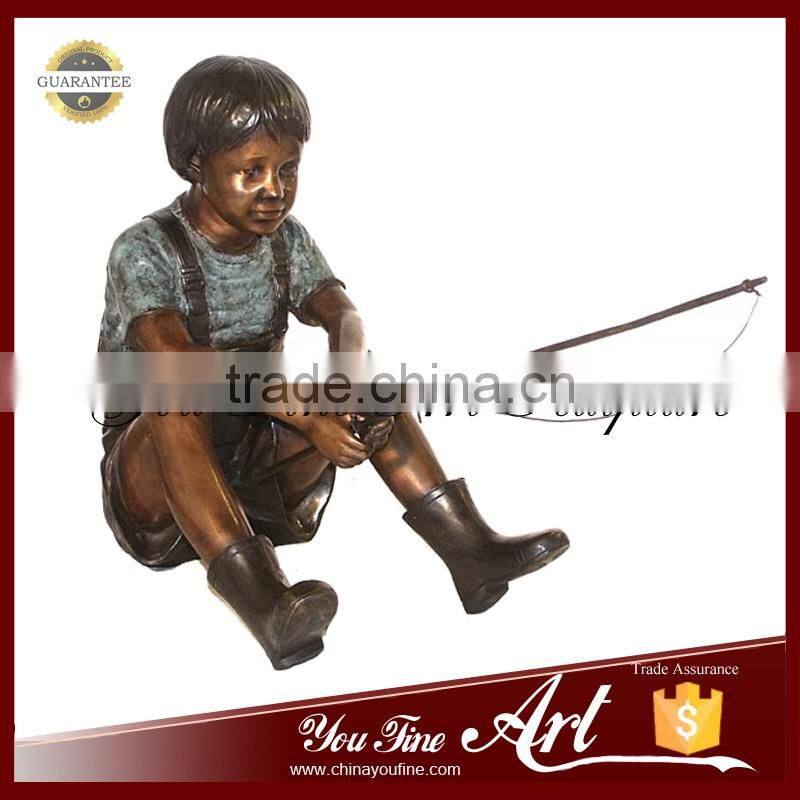 Life Size Bronze Fish Children Boy Statues