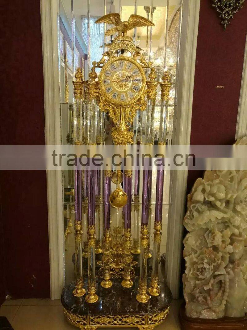 Home Luxury Decorative Gold Gilt Grandfather Floor Clock, Luxury 24K Gold Plated Floor Clock, Made of Copper&Marble