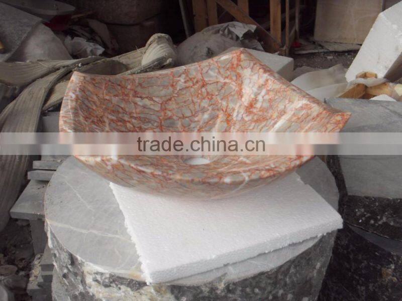 Round red color marble bathroom sink and basin