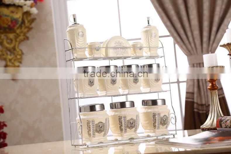 caremic canister set with stainless metal stand