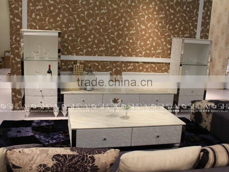 Pure white marble tv stand with special pattern in side LV-E805