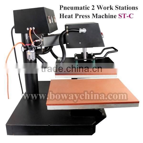 2 work stations Pneumatic heat press T Shirt printing machine
