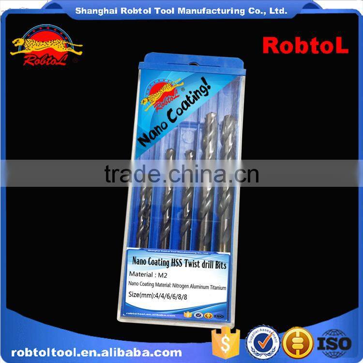 6pcs nano nitrogen aluminum titanium coating straight shank Hss Twist Drill Bits Cobalt Fully Ground Bright Finish drilling