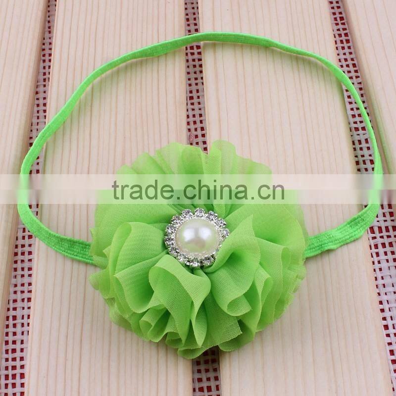 chiffon flower headband with pearl center for kids hair accessories