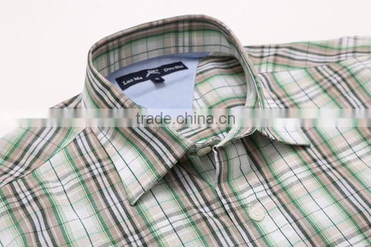 plaids 100% Organic Cotton Yarn dyed shirt, Men casual short sleeve shirt