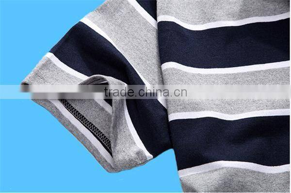 2016 new model 100% cotton mens` short sleeve strip polo shirt with rib collar