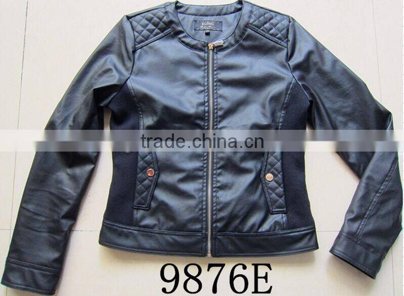 Women fashion coat pu leather quilted short style jacket