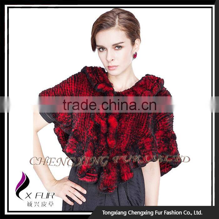 CX-B-128B Women Knitted Genuine Rex Rabbit Fur Shawl/Bridal Fur Shawl