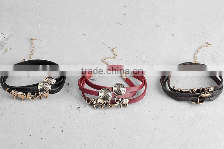 multi wrap alloy circle charm genuine leather bracelets quality black wraps leather bracelets for her gifts 2017